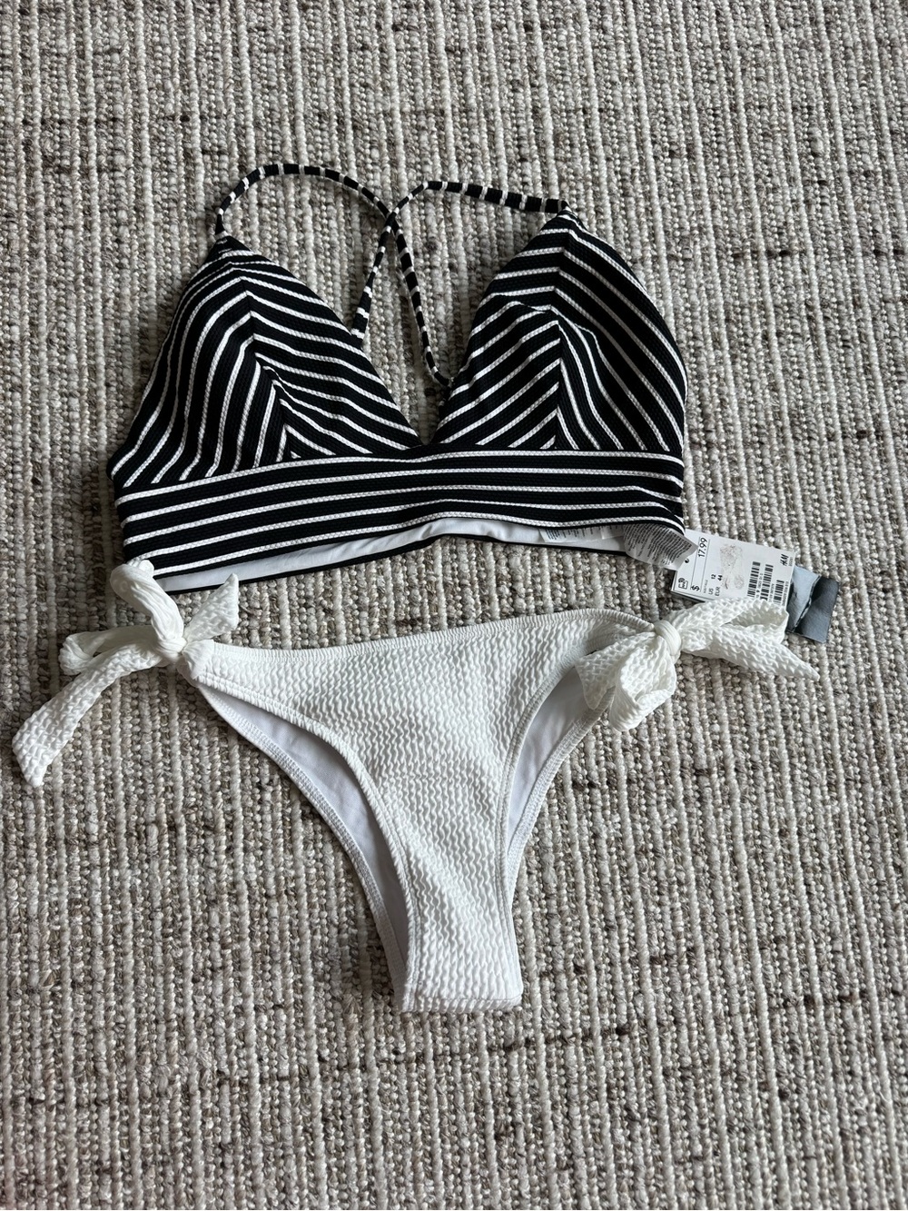 H&M Black & White Striped Bikini Set
